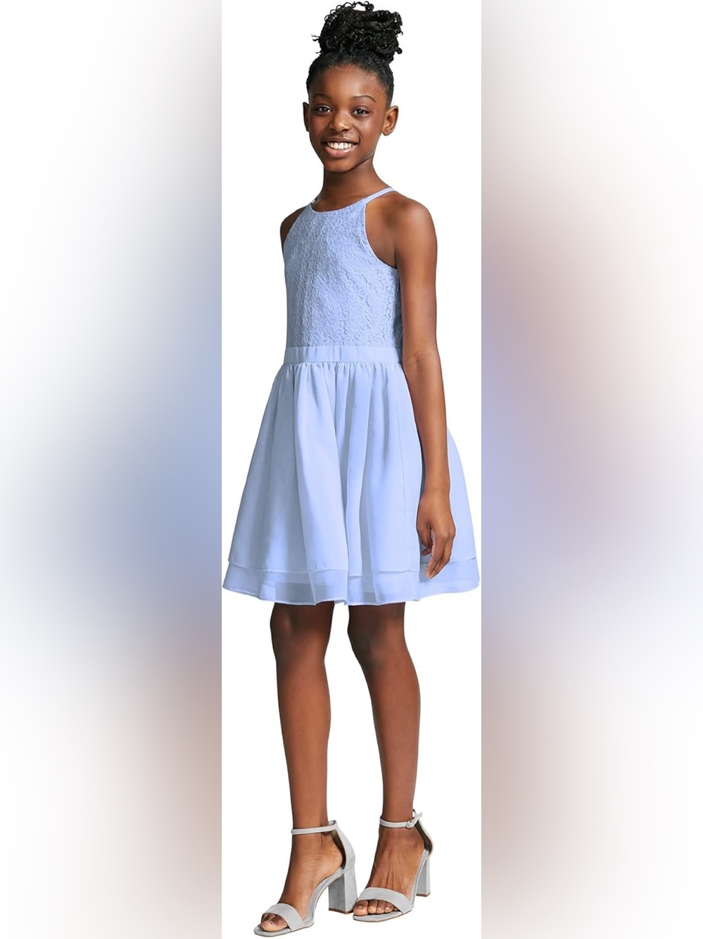 Calvin Klein BNWT Girls' Lace Bodice Party Dress, Light Blue, Size 16.